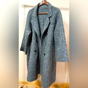 Elegant Women’s Gray Thick Wool Overcoat Size L